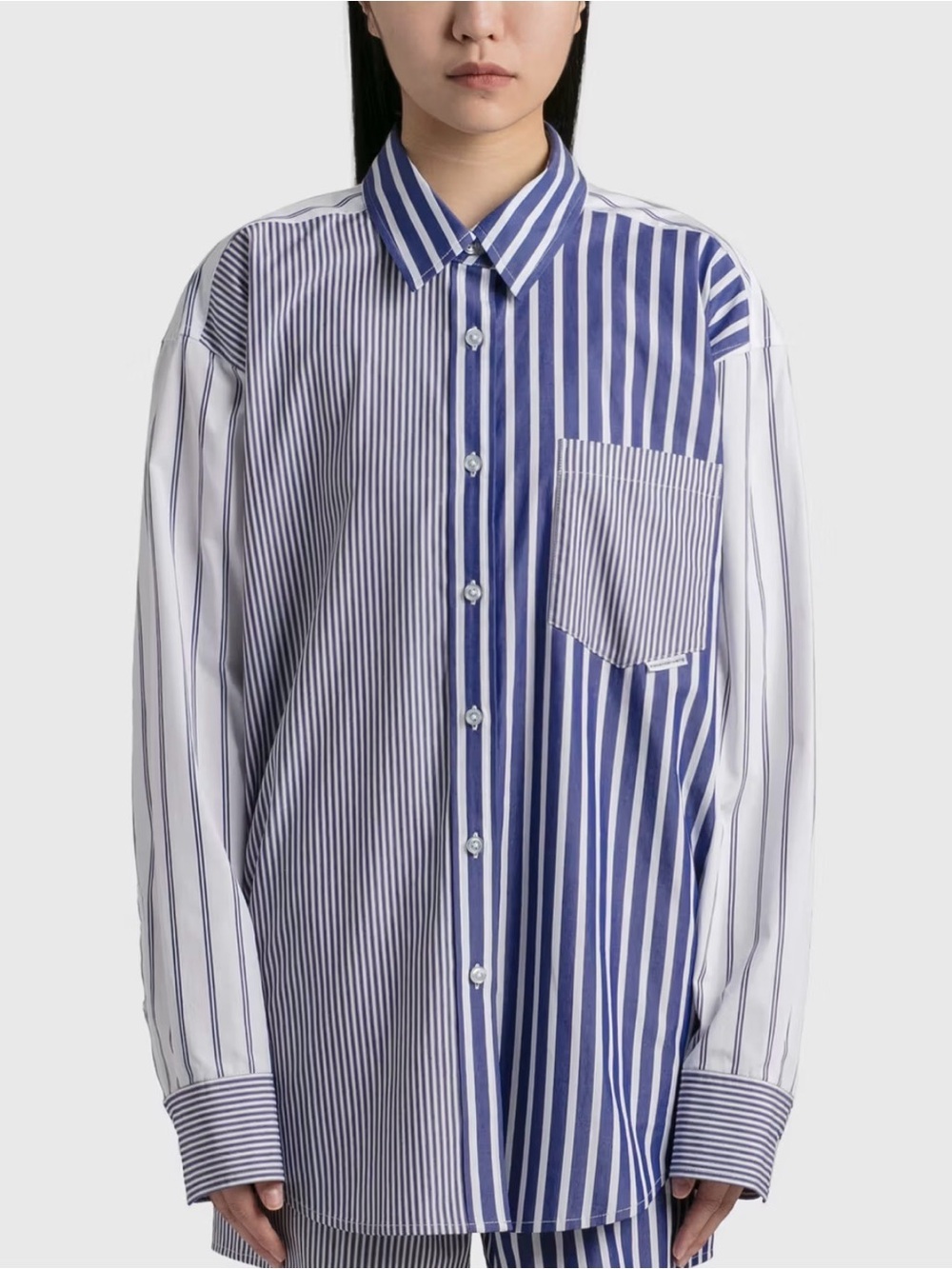 Alexander Wang Colorblocked Boyfriend Shirt Blue and White Striped Cotton XS